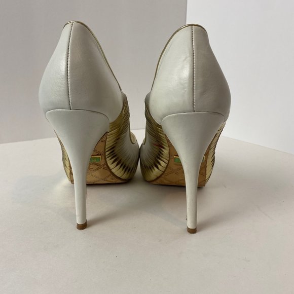 L.A.M.B. by Gwen Stefani White Gold Metallic Georgina Peep Toe Leather - Picture 6 of 8
